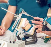 Dental lab team working with an articulator