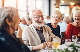 Group of seniors enjoying a meal together