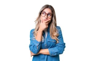 Woman wearing curious expression 